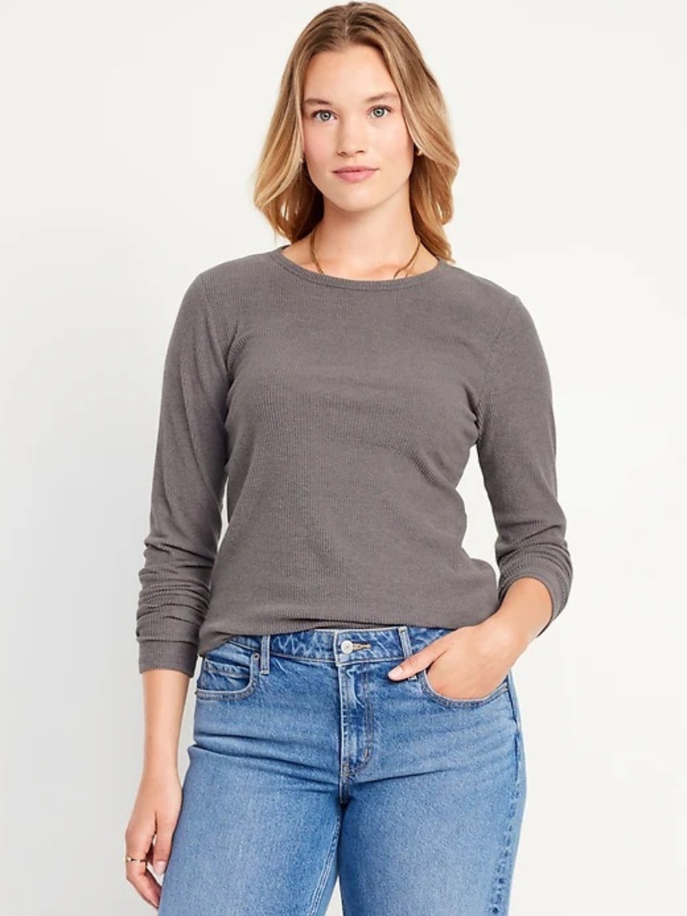Old Navy Plus Ribbed Knit Long-Sleeve Tee Gray Medium